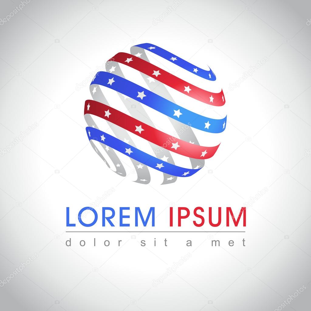 Abstract round shape American flag logo sample. US national symbol icon, vector illustration