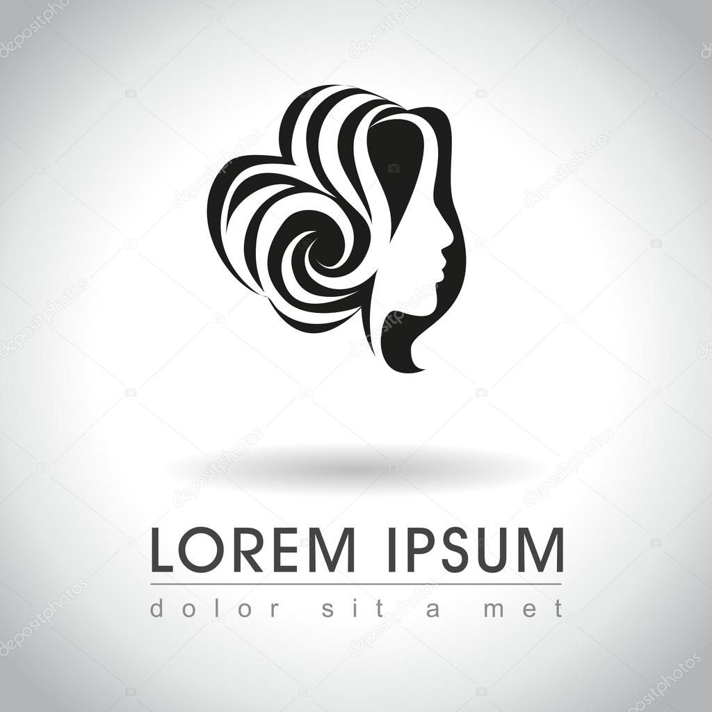 Beautiful woman face with messy bun logo sample, vector illustration