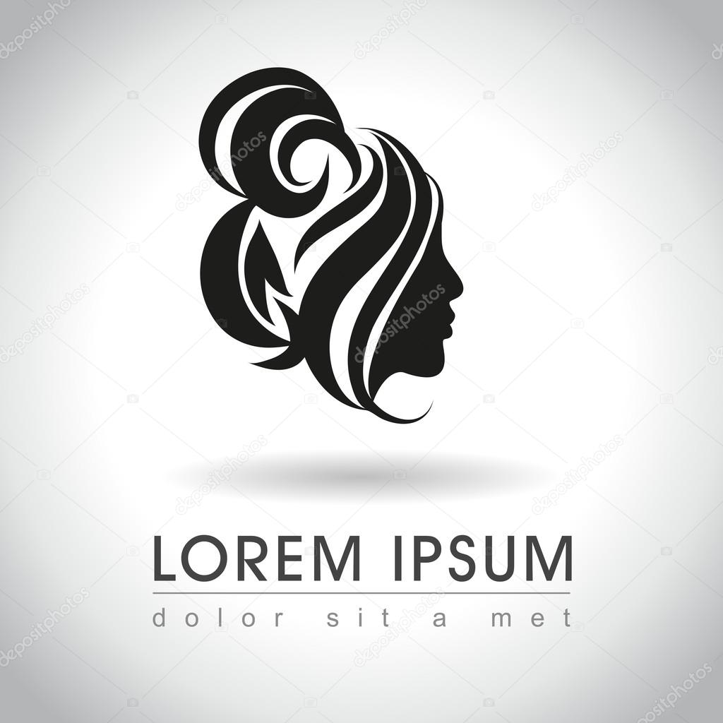 Beautiful woman face with messy bun logo sample, vector illustration