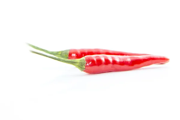 Couple red cayenne peppers with green branch — Stock Photo, Image