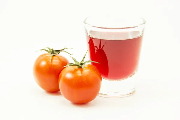 Tomatoes juice glass with fresh material — Stock Photo, Image