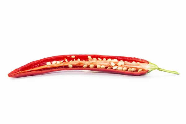 Half section of red chili pepper with seed — Stock Photo, Image