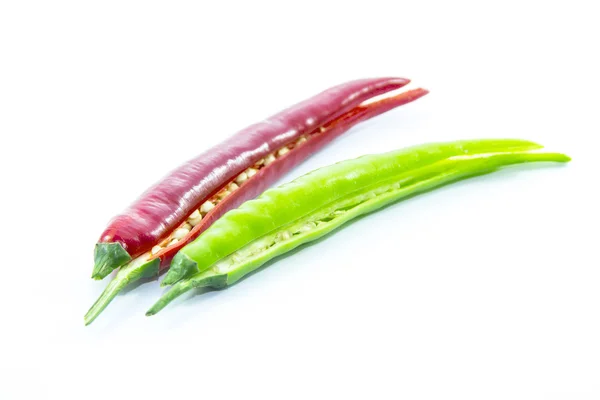 Half sliced of red and green chili pepper — Stock Photo, Image