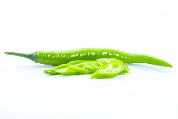 Sliced of green chili pepper with raw material — Stock Photo, Image