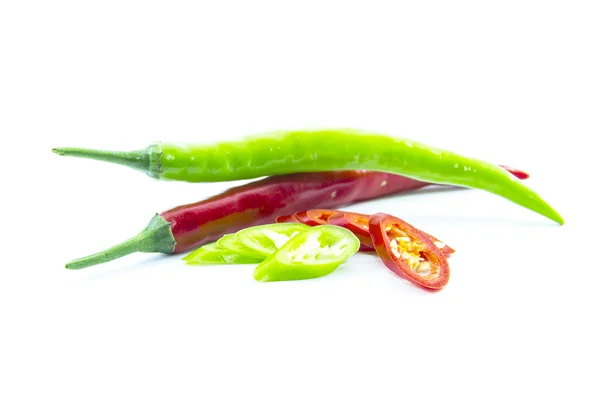 Sliced of green and red chili pepper — Stock Photo, Image