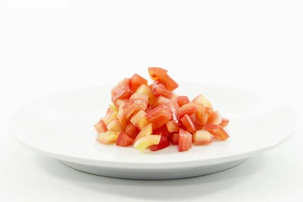 Dobbelstenen tomaten gehakte gezonde snack — Stockfoto