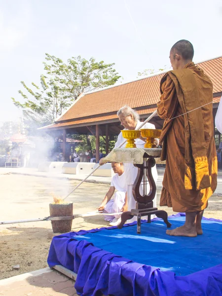 Monk and buddhist director melt the gold — Stock Photo, Image