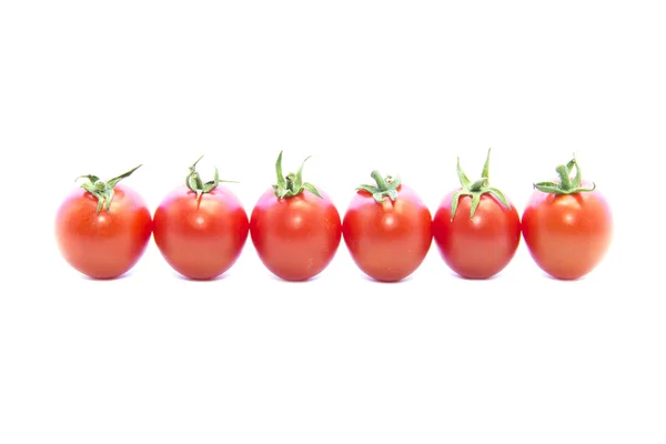 Fresh tomatoes arrange in straight line — Stock Photo, Image