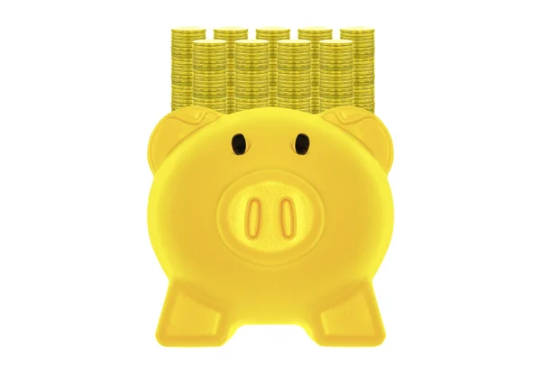 Golden Piggy Bank e moedas de ouro . — Fotografia de Stock