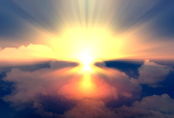 Ljus från solen skiner genom molnen på himlen. — Stockfoto