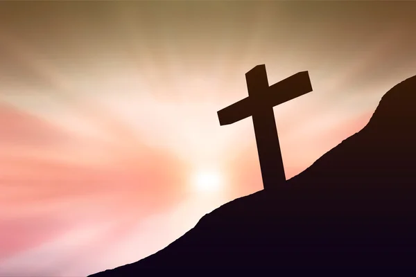 Silhouette the cross over blurred sunset background. — Stock Photo, Image