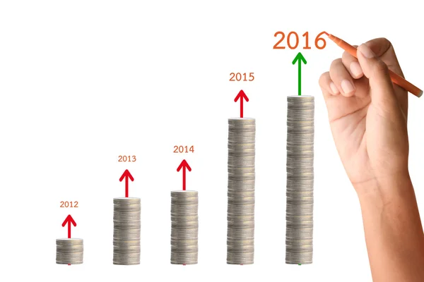 Рука людини, що пише високий графік у 2016 році . — стокове фото
