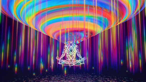 Nirvana 'nın kutsal gökyüzünde bir yoginin 3 boyutlu görüntüsü.