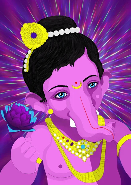 印度教中以大象为首的神加内萨的例证 — 图库照片