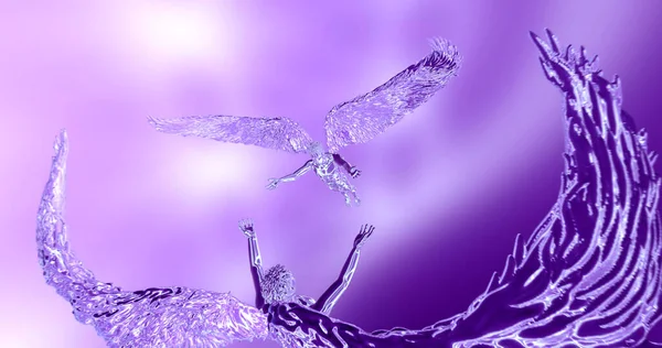 3D illüstrasyon melekleri birbirlerini görmek için kollarını açtılar.