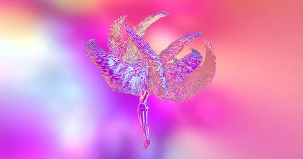 Kanatlarına dolanmış bir meleğin üç boyutlu resmi.