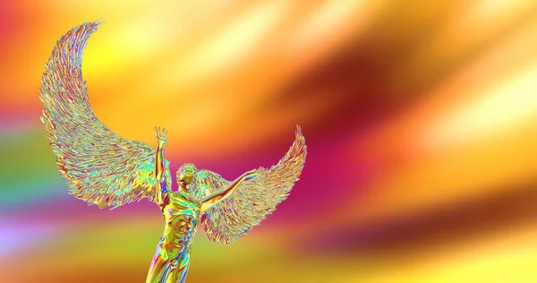 3D illüstrasyon meleği kollarını açtı ve güzelle tanıştı.