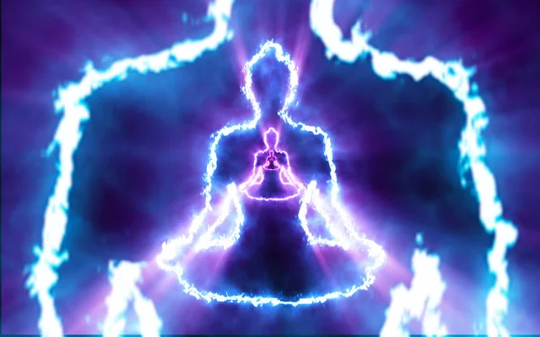 Buddha Meditativ Pose Vibrationer Energi Och Ljusstrålar — Stockfoto