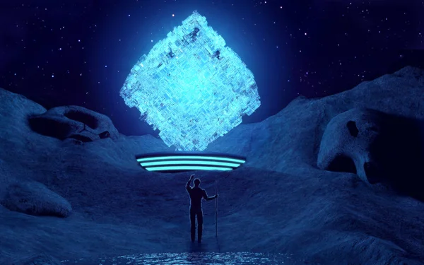 3d illüstrasyon / Terk edilmiş bir objeye Yolculuk