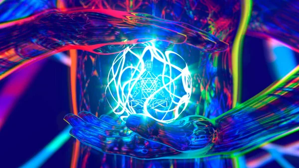 3 boyutlu illüstrasyon Tanrı 'nın ellerinde meditasyon.