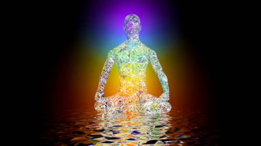 3dillustration. Man in a meditative pose. vibrations of love and rays of light. clipart
