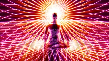 Lotus pozisyonunda meditasyon yapan bir adamın 3 boyutlu çizimi