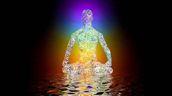 3Dillustrace Muž Meditativní Póze Vibrace Lásky Paprsky Světla — Stock fotografie