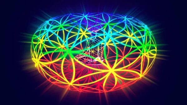 Bir insanın renkli enerji büküm alanının 3D çizimi