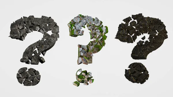 Yok edilebilir taşların soru işaretleri şeklinde 3D çizimi