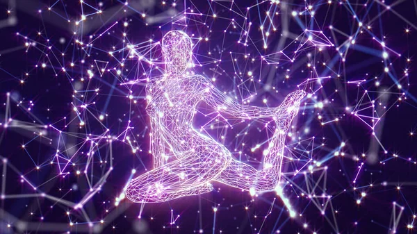 Yoga yapan bir kızın 3 boyutlu çizimi. üçgenlerden oluşur.