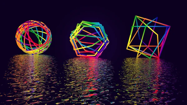 Illustration Multicolored Geometric Shapes Reflected Surface — Stock Photo, Image