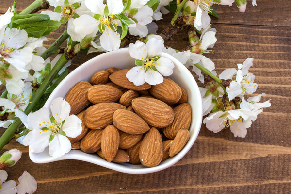 Almonds. Almond blossoms.