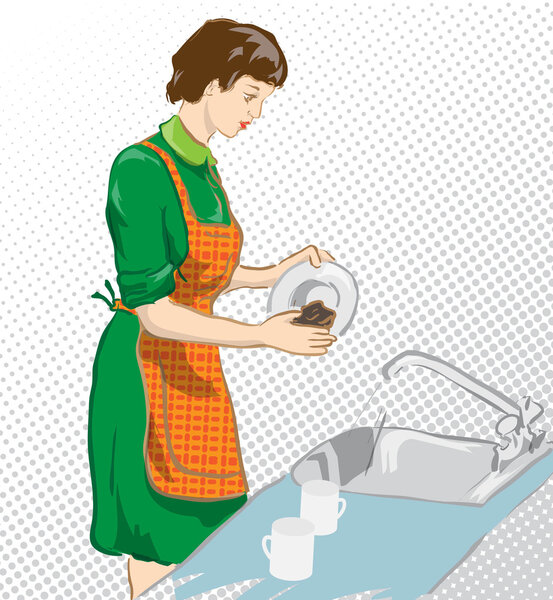 girl washes dishes