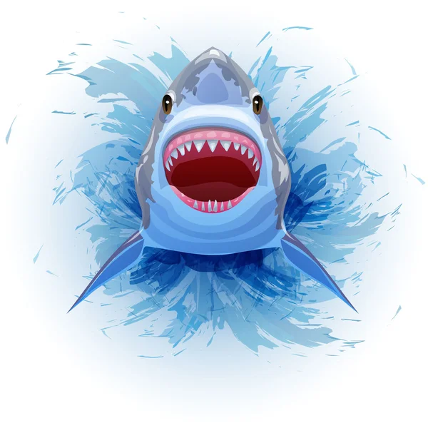 Shark jumps out of the water with his mouth open. Vector Image — Stock Vector