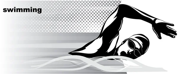 Image vectorielle d'un nageur dessinée dans le style de la gravure . — Image vectorielle