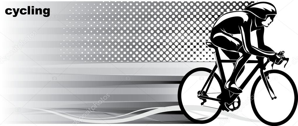 Vector image of a cyclist.It is drawn in the style of engraving.