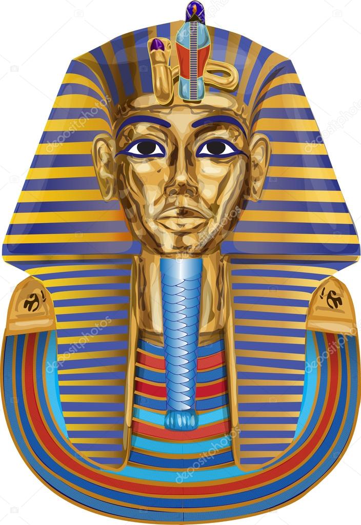 Vector drawing of a hand a golden mask of Tutankhamun