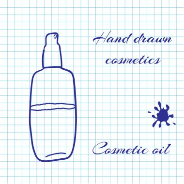 Dizüstü bilgisayar kağıt arka plan üzerinde elle çizilmiş çizgi sanat kozmetik. Kalemle çizilmiş kozmetik yağ