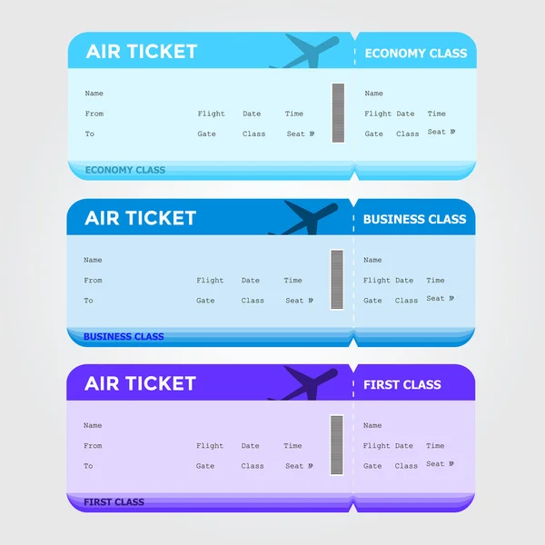 Drie klassen Boarding Pass Blauwe Tint — Stockvector