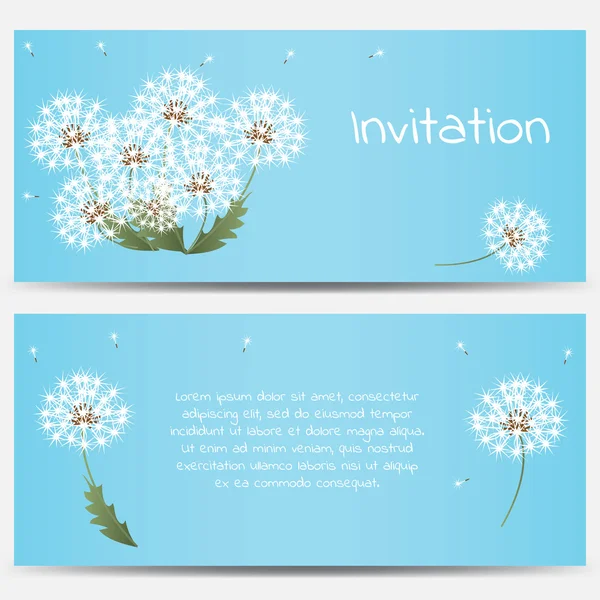 Invitation card with dandelions on blue background — Stock Vector