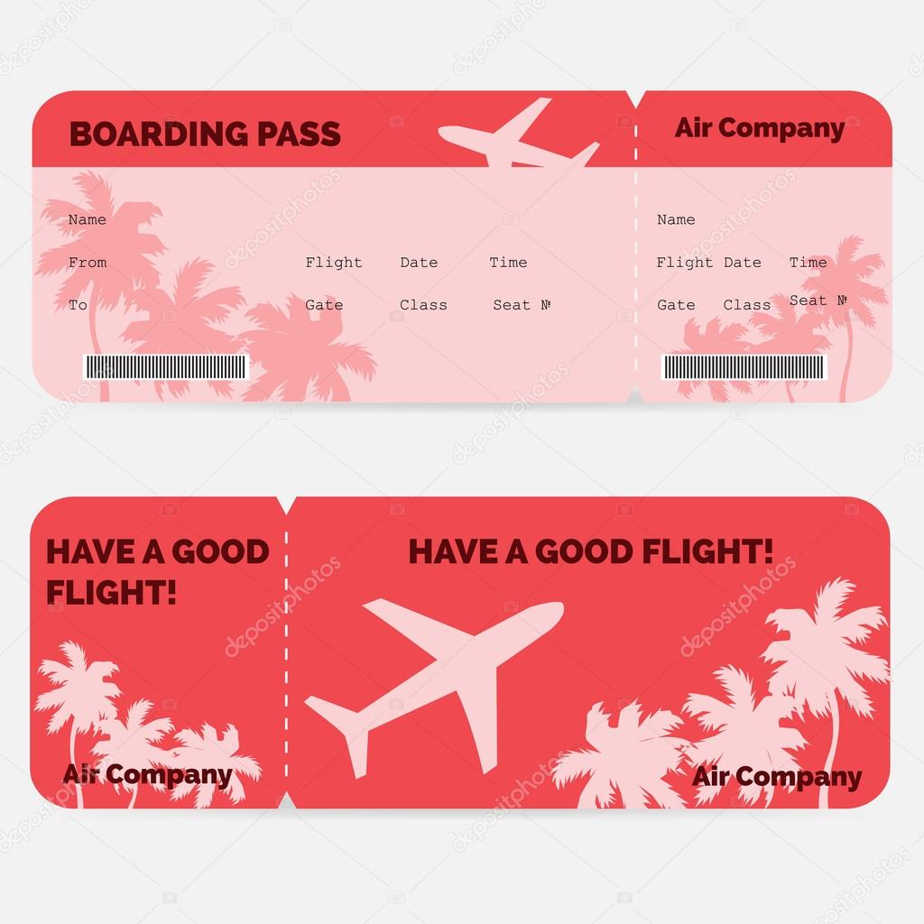 Airline boarding pass. Red ticket isolated on white background