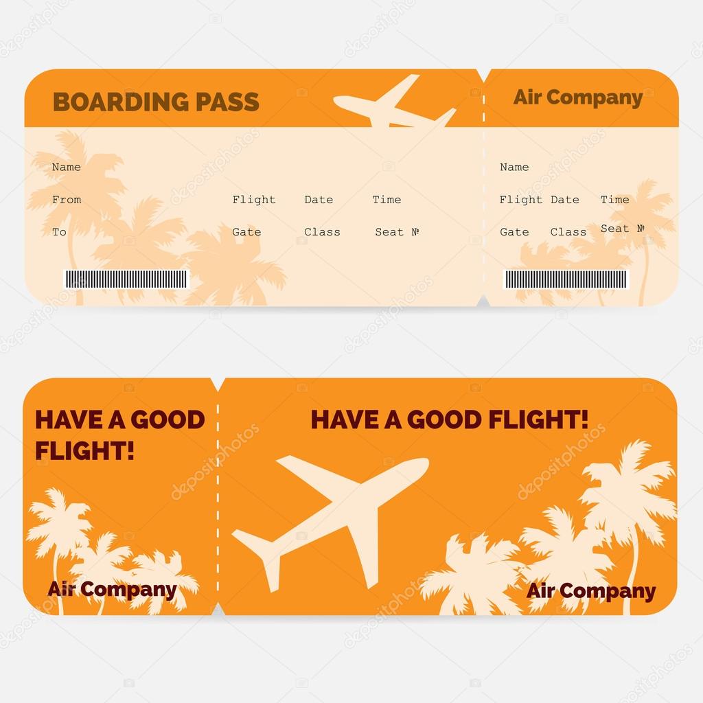 Airline boarding pass. Orange ticket isolated on white background