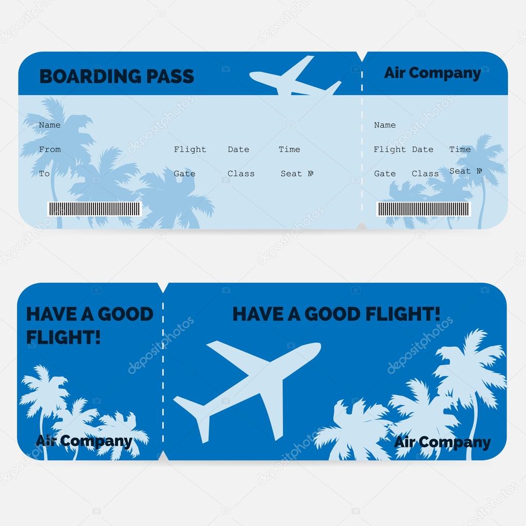 Airline boarding pass. Blue ticket isolated on white background