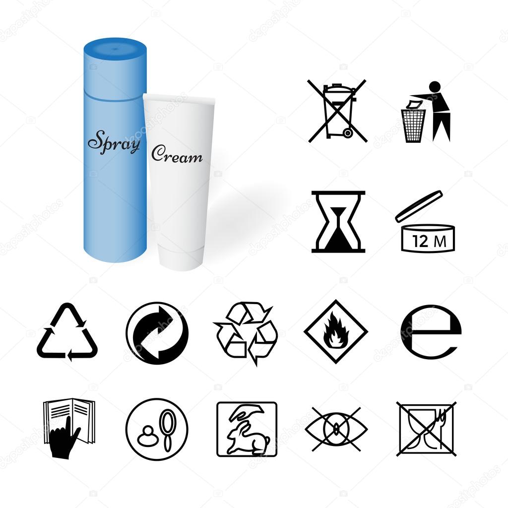 Collection of 14 Symbols Depicted on the Packaging of Cosmetics