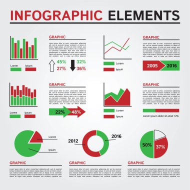 Infographics öğeleri kümesi. Kırmızı ve yeşil renkleri.