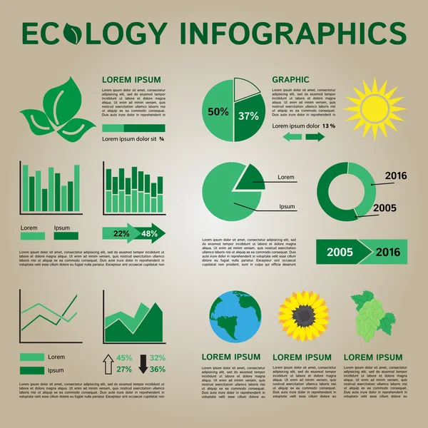 Ökologie-Infografik-Sammlung, grafische Vektorelemente auf dunklem Hintergrund — Stockvektor