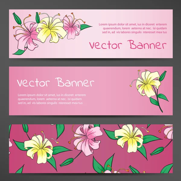 Banners de vectores rosados con flores de lirio . — Archivo Imágenes Vectoriales