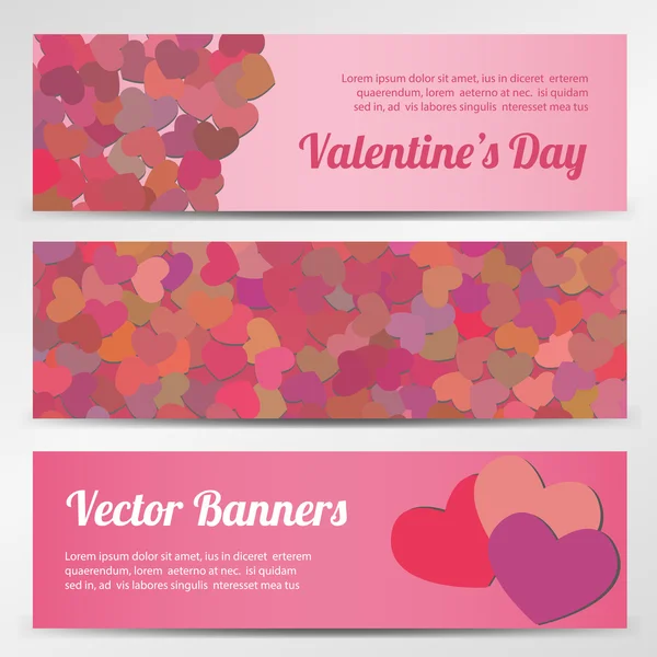 Banderas vectoriales horizontales del Día de San Valentín sobre fondos azules — Archivo Imágenes Vectoriales
