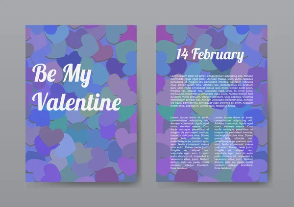 Brochure Happy Valentines Day with Purple Hearts Design — Stock Vector