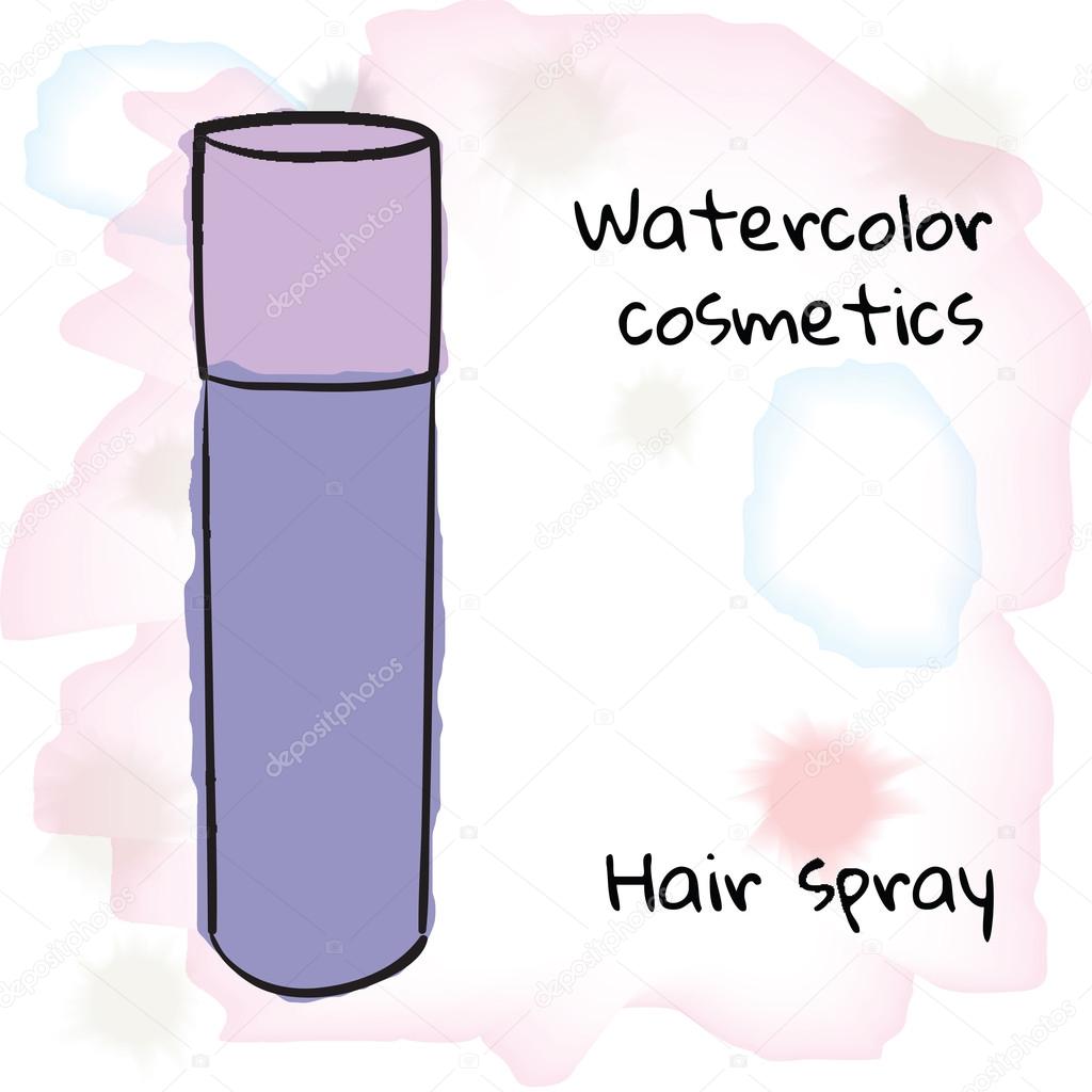 Watercolor cosmetics. Watercolor hair spray on a blurred background